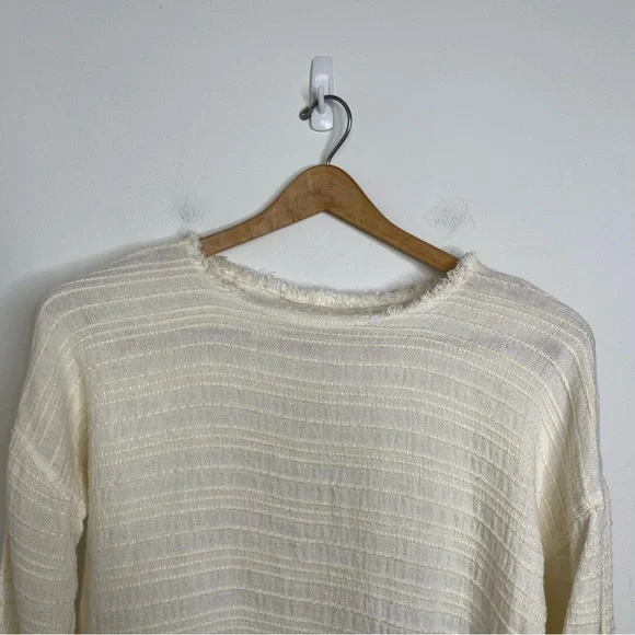 McGuire Linen Cotton Blend Split Long Sleeve Tie Top Blouse S Textured Luxury - Picture 6 of 16